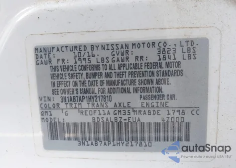 2017 Nissan Sentra S from USA, damaged, VIN 3N1AB7AP1HY217810